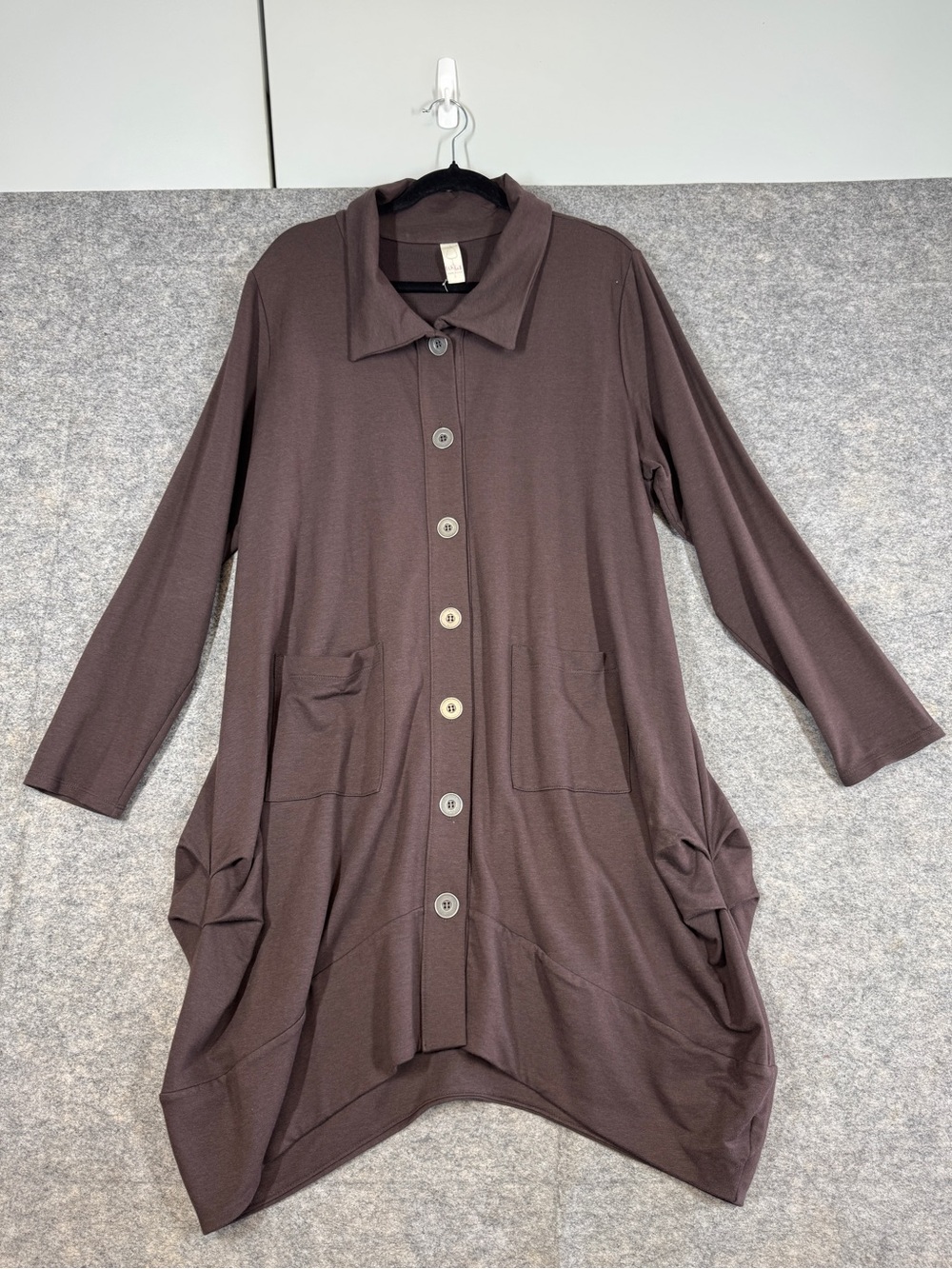 Chalet Brown Cotton Modal Tunic Jacket Large Lagenlook Boho Artsy Oversized